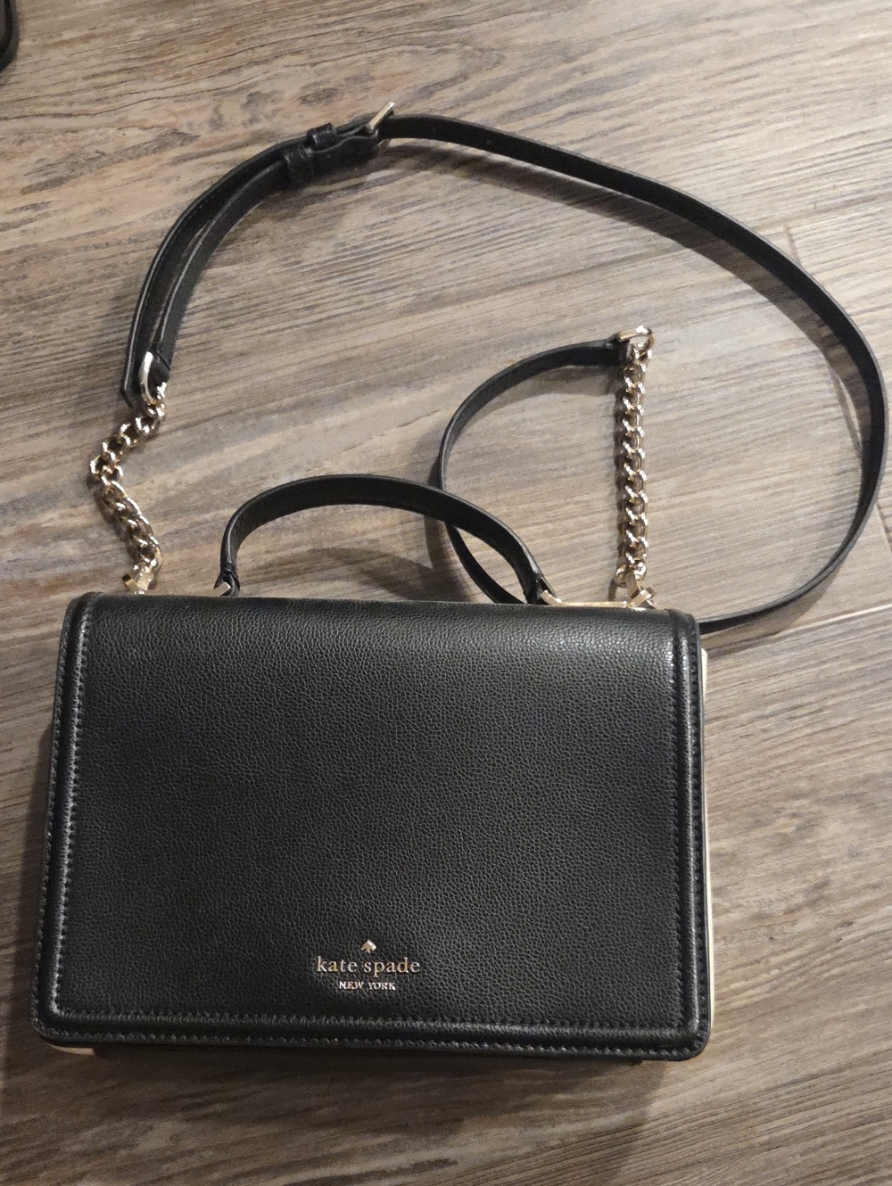 kate spade Black Leather Crossbody Bag with Gold Chain